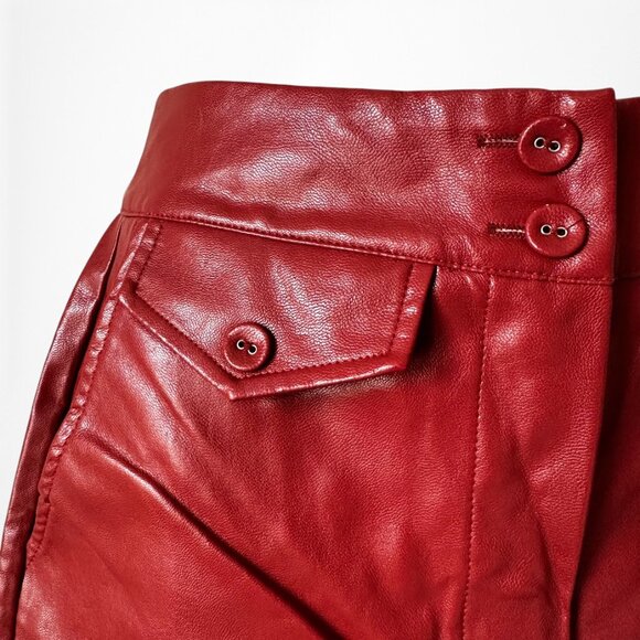 Vintage Y2K Red High Waisted Tapered Mom Style Faux Leather Pants Size XS/S - Picture 4 of 7